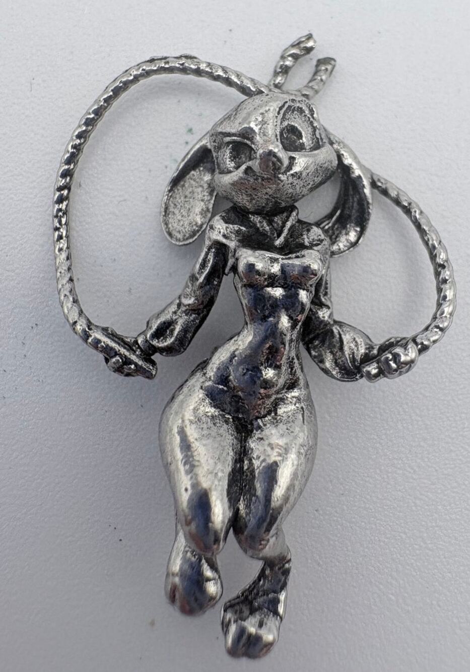 Vintage Jump Rope Bunny Pendant in Silver-Tone
